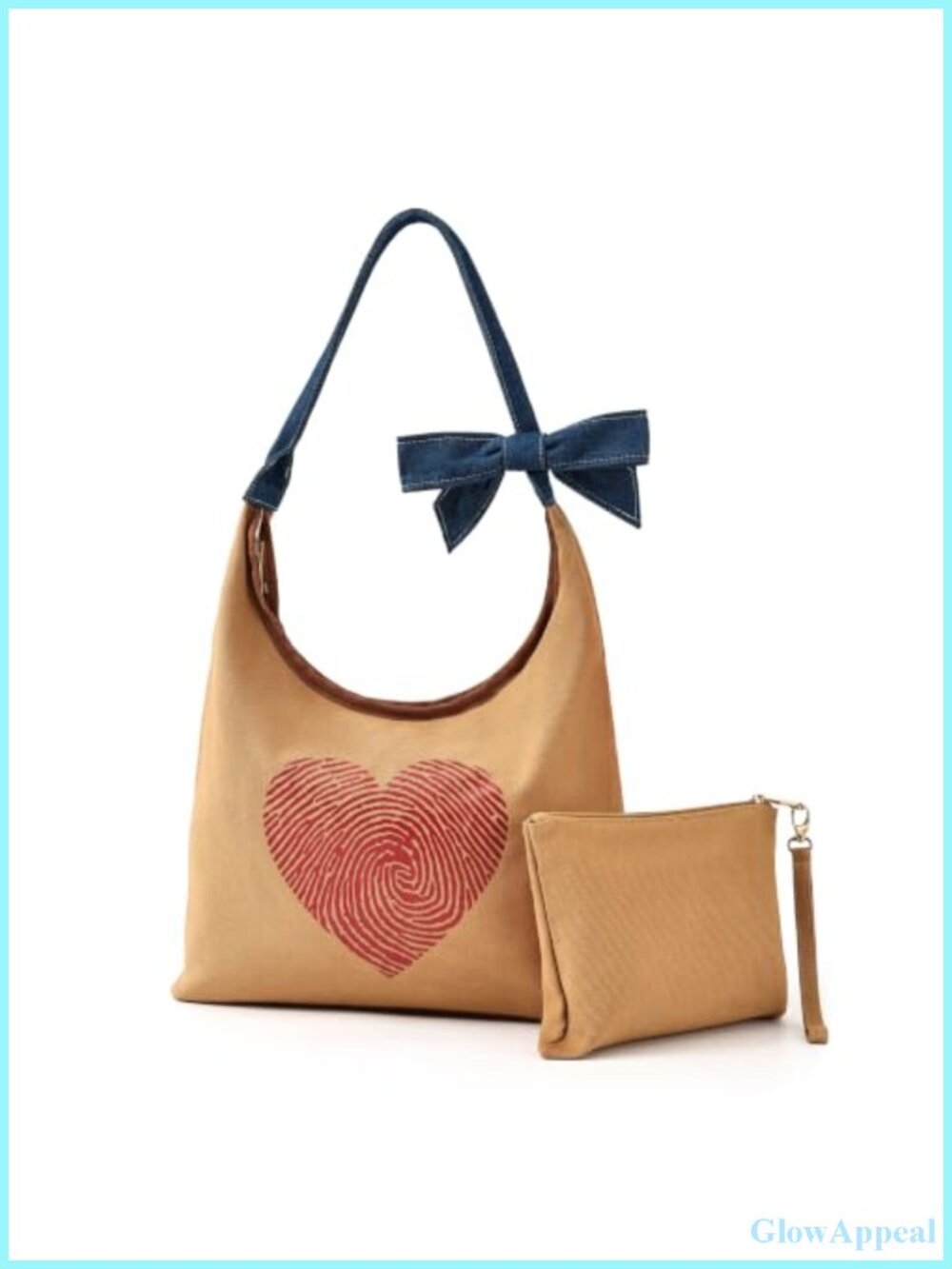 2-Piece Canvas Hobo Bag Set with Detachable Denim Strap